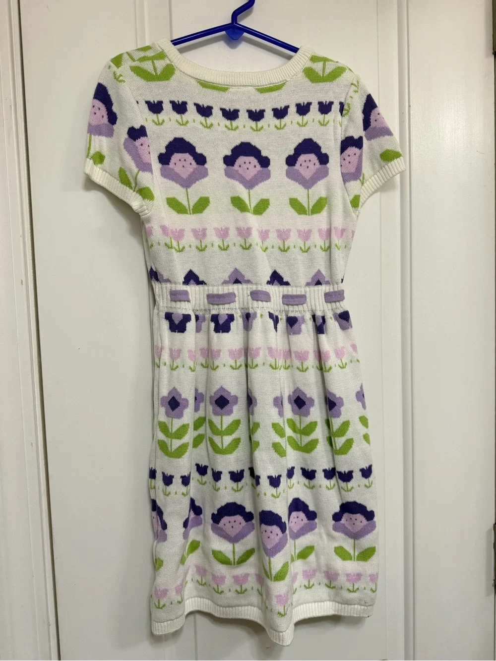 Girls' White & Purple Floral Knit Dress